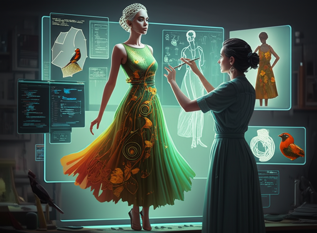 AI-powered fashion design, visualizing dress concepts with generative AI.